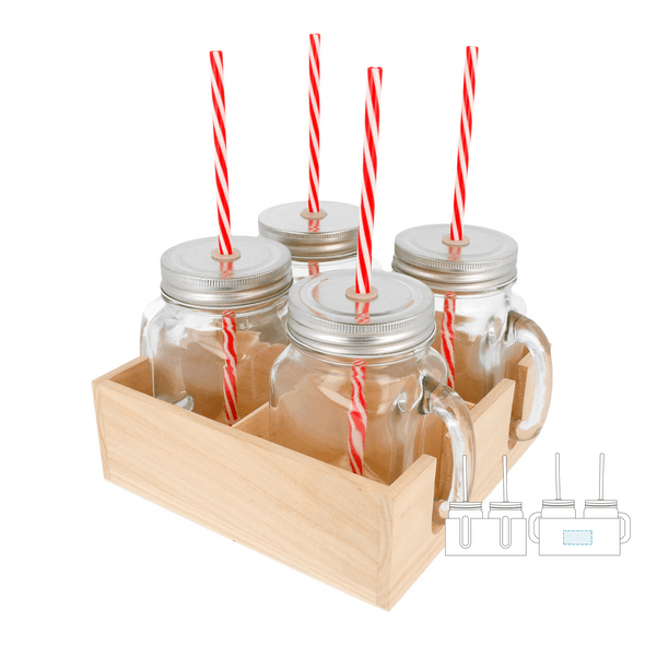 Set di 4 vasi cristallini con paglia e scatola di base